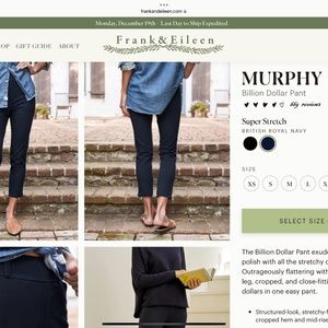 Frank and Eileen Billion Dollar Pants - Large Navy. NWT